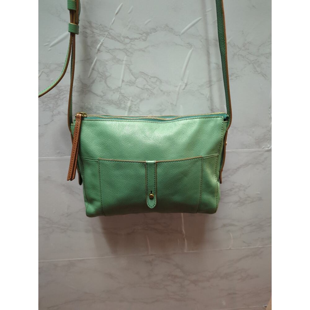 Fossil Heritage Green Pebbled Leather Crossbody Bag Travel Lightweight - Picture 2 of 11